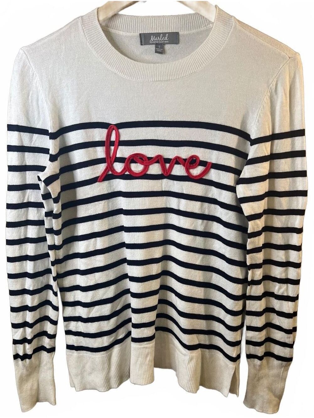 Marled Reunited Clothing Striped Love Sweater S Ivory Navy Red Nautical